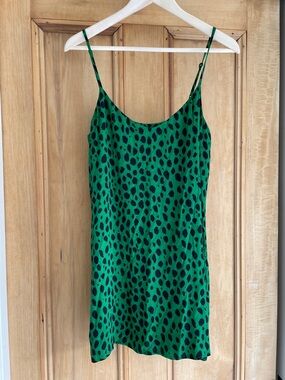 Reformation Ventura Green and Black Spotted Mini Dress Size Women’s Large (L)